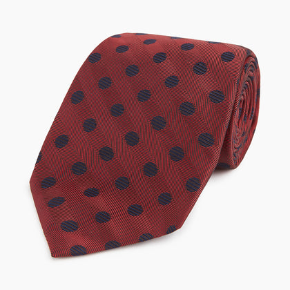 Navy Dot and Red Silk Tie Image 4