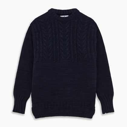 Navy Wool and Cotton Blend Albany Guernsey Jumper Image 3