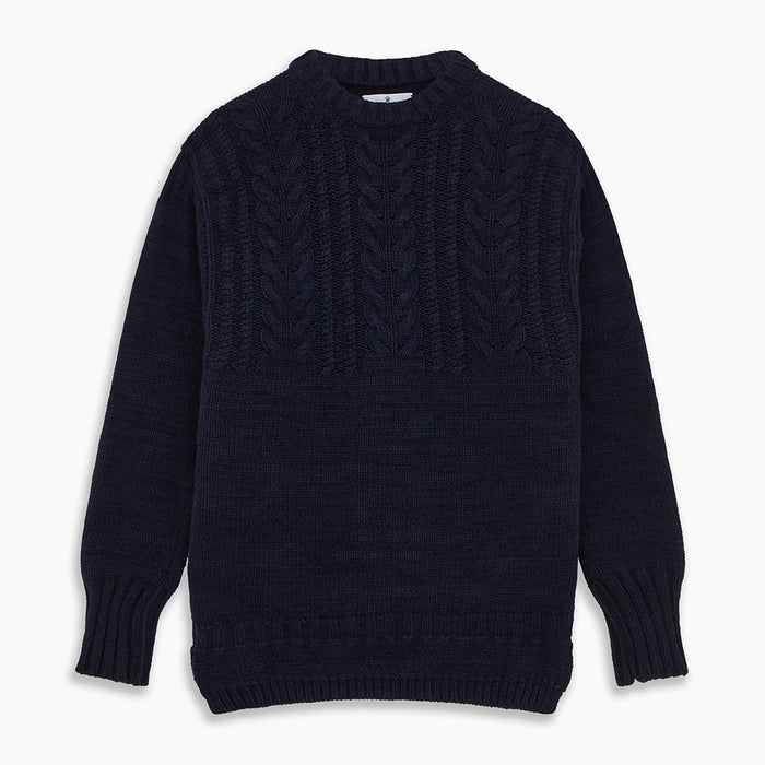 Navy Wool and Cotton Blend Albany Guernsey Jumper Image 3