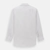 View 3 of product The Turnbull & Asser Burgundy Multi Hairline Stripe Mayfair Shirt features long sleeves, a classic collar, buttoned cuffs, and slim vertical stripes—ideal for formal wear and shown against a plain white background.