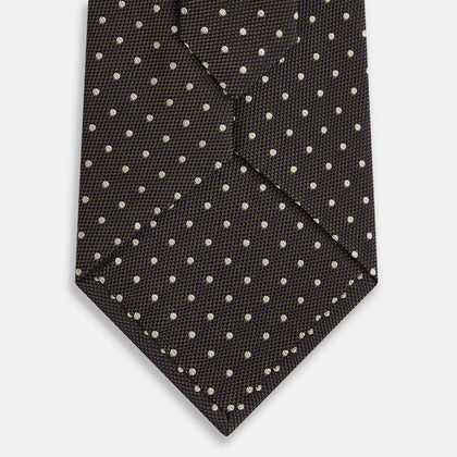 White and Brown Micro Dot Silk Tie Image 2