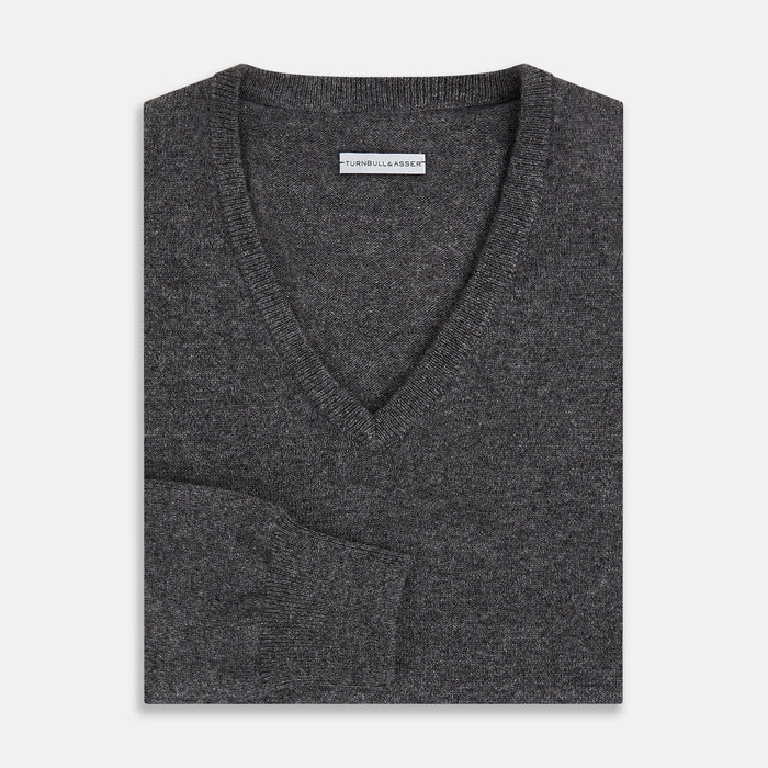 Charcoal Grey Cashmere V-neck Jumper Image 3