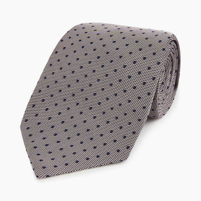 Navy and Lilac Micro Dot Silk Tie Image 4
