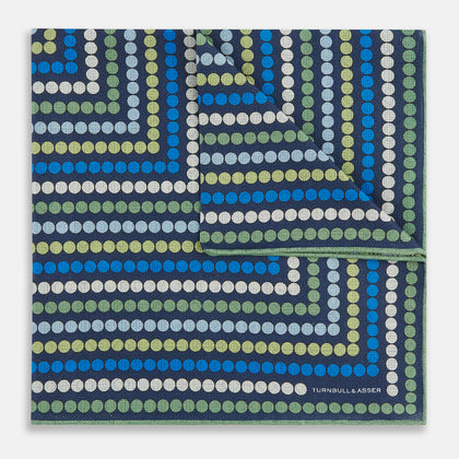 Oxford Blue Dots and Floral Tile Double-Sided Silk Pocket Square Image 5