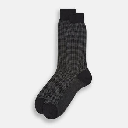 Charcoal Melange Houndstooth Mid-Length Socks