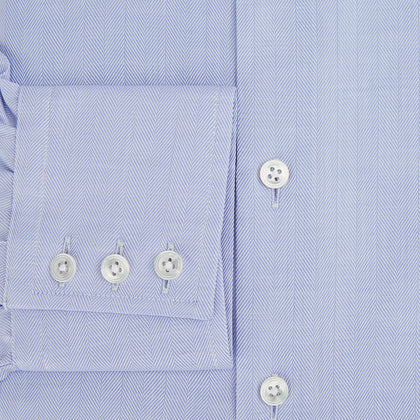 BLUE HERRINGBONE TAILORED FIT SHIRT WITH KENT COLLAR Image 3