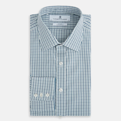 Light Petrol Micro Tattersall Check Mayfair Shirt Image 4