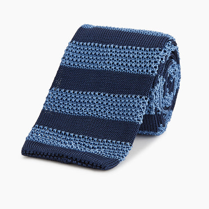 Navy and Blue Square tipped knitted tie Image 4
