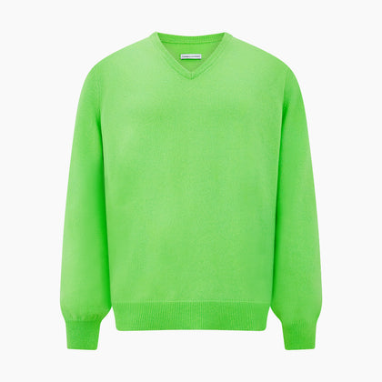 Bright Green Cashmere V-Neck Jumper Image 4