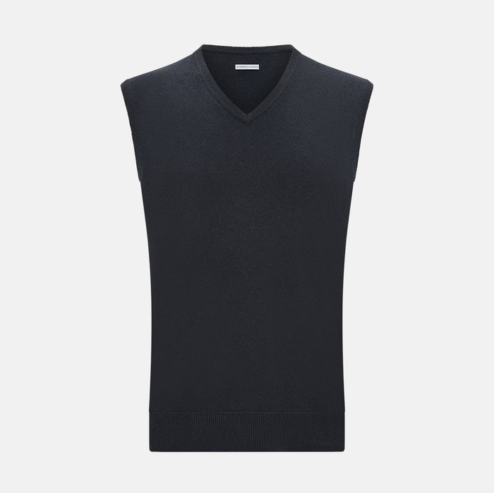 Dark Green Melange Cashmere V-Neck Vest