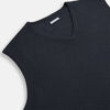 View 2 of product The Turnbull & Asser Dark Green Melange Cashmere V-Neck Vest features a sleeveless design and ribbed hem, offering a refined look, showcased on a plain white background.