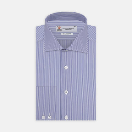 Tailored Fit Blue Fine Bengal Stripe Shirt with Kent Collar and 2-Button Cuffs