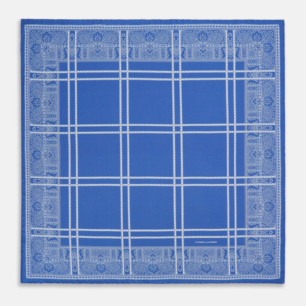 Avio Blue Paisley Bandana Patterned Silk Pocket Square