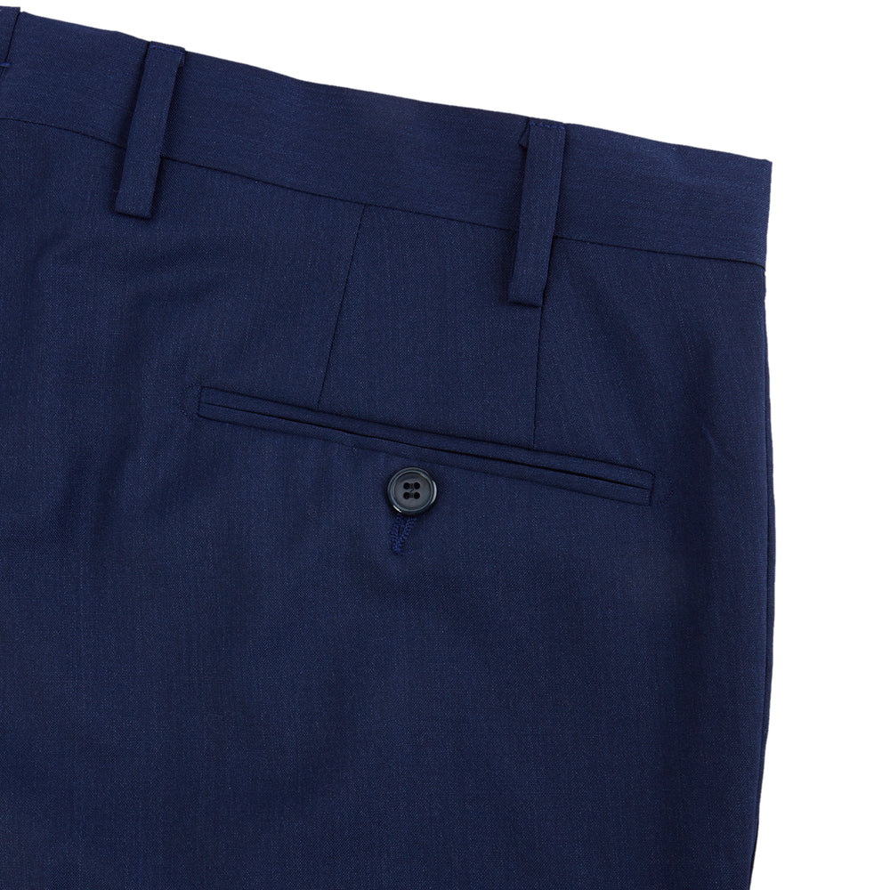 Turnbull & Asser Blue Wool Trousers feature a tailored fit, button and zip closure, front creases, and belt loops, shown on a flat white background.