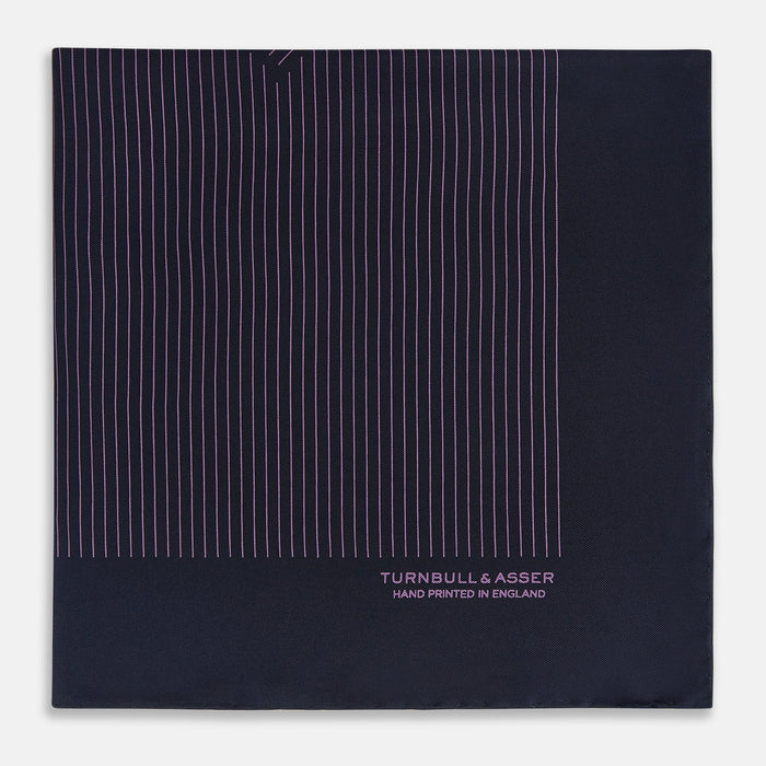 Navy and Purple Stripe Silk Pocket Square Image 2