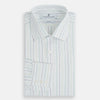 View 5 of product A Green Wide Pinstripe Mayfair Shirt by Turnbull & Asser, featuring long sleeves, a button-up front, and a T&A collar, is shown flat on a white background.