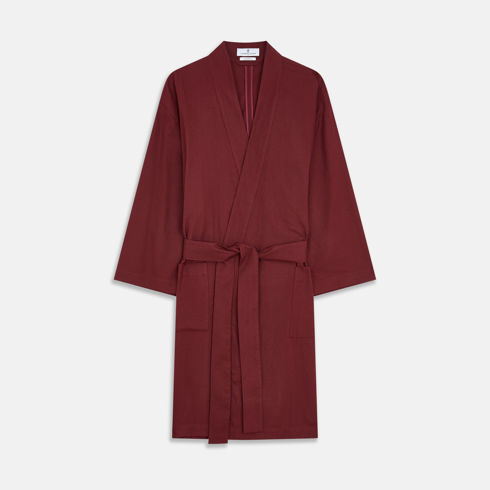 Burgundy Cotton-Cashmere Kimono Gown