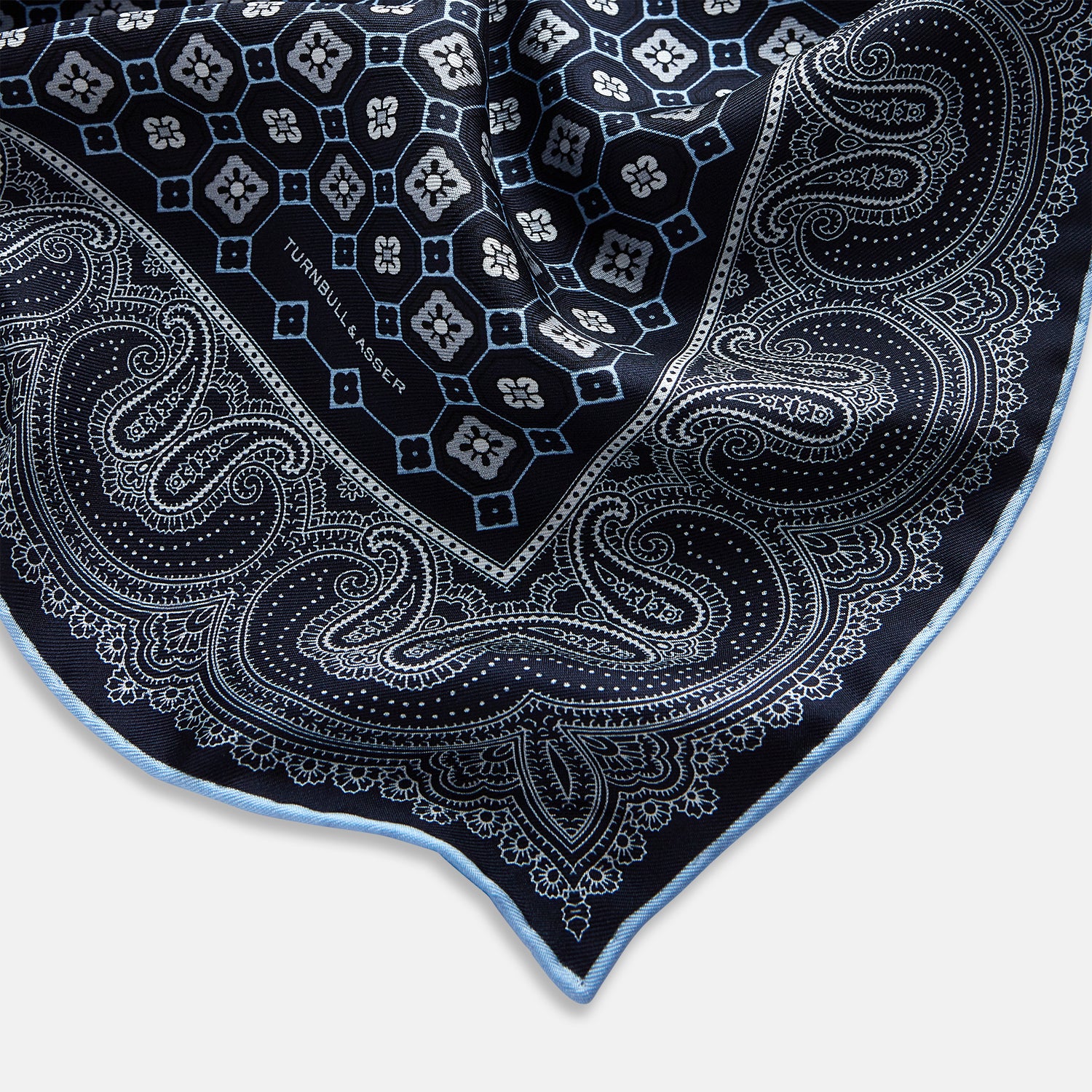 Image 7 of product Navy Floral Tile and Paisley Silk Pocket Square