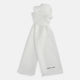 The Turnbull & Asser White Silk Scarf features fringed edges and discreet black branding in the corner, making it a refined accessory for tuxedo jackets or formal wear. Presented neatly folded on a plain white background.