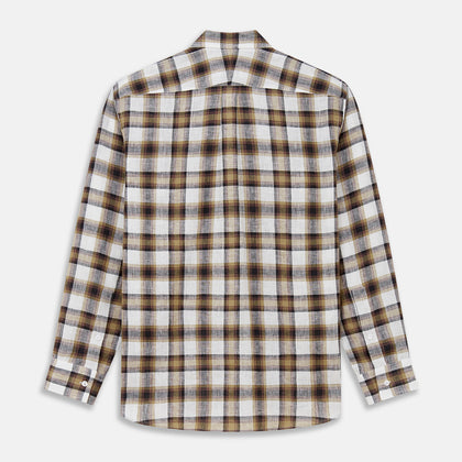 Brown Multi Check Linen Weekend Fit Hayne Shirt Image 4
