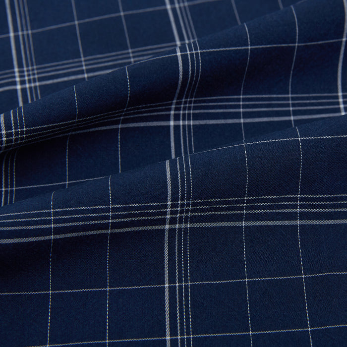 Indigo and White Thin Plaid Check Windsor Shirt Image 7