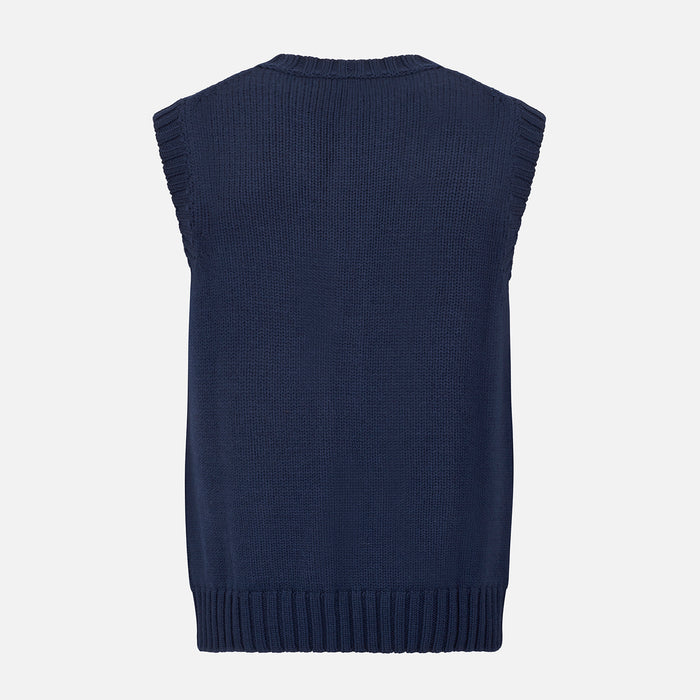 NAVY MERINO V-NECK SLEEVELESS CARDIGAN Image 2
