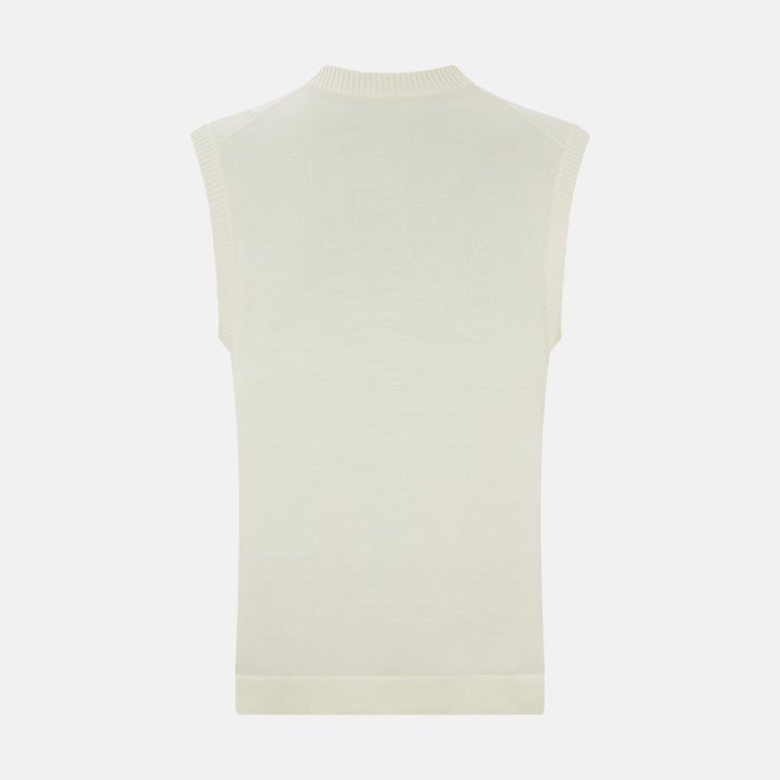 Ecru Fine Merino V-Neck Vest Image 2