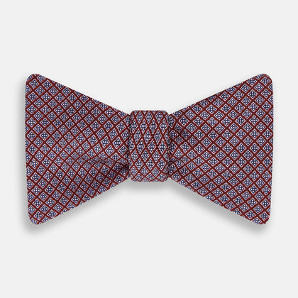 Indies Red Floral Square-Print Silk Bow Tie