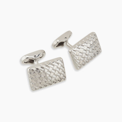 Silver Basketweave Rectangular Cufflinks Image 3