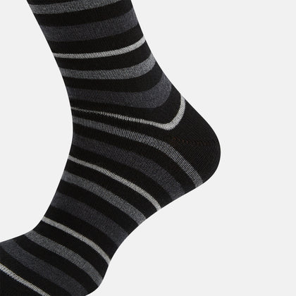 Chocolate Melange Striped Merino Wool Long Socks Image 3