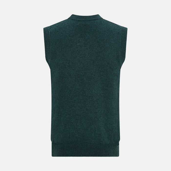 Forest Green Melange Cashmere Sleeveless Cardigan Image 2