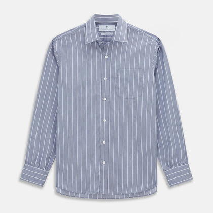 Pale Blue and White Pinstripe Cotton Blend Weekend Fit Finch Shirt