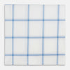 View 1 of product The Turnbull & Asser Colony Blue Grid Check Hand-Rolled Handkerchief features a white base with intersecting light and dark blue plaid lines forming squares, shown folded on a plain white background.