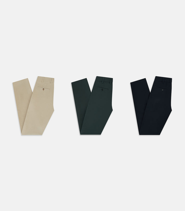 Tunrbull & Asser | Three Amberley Cotton Trousers in Sand, Forest Green and Navy