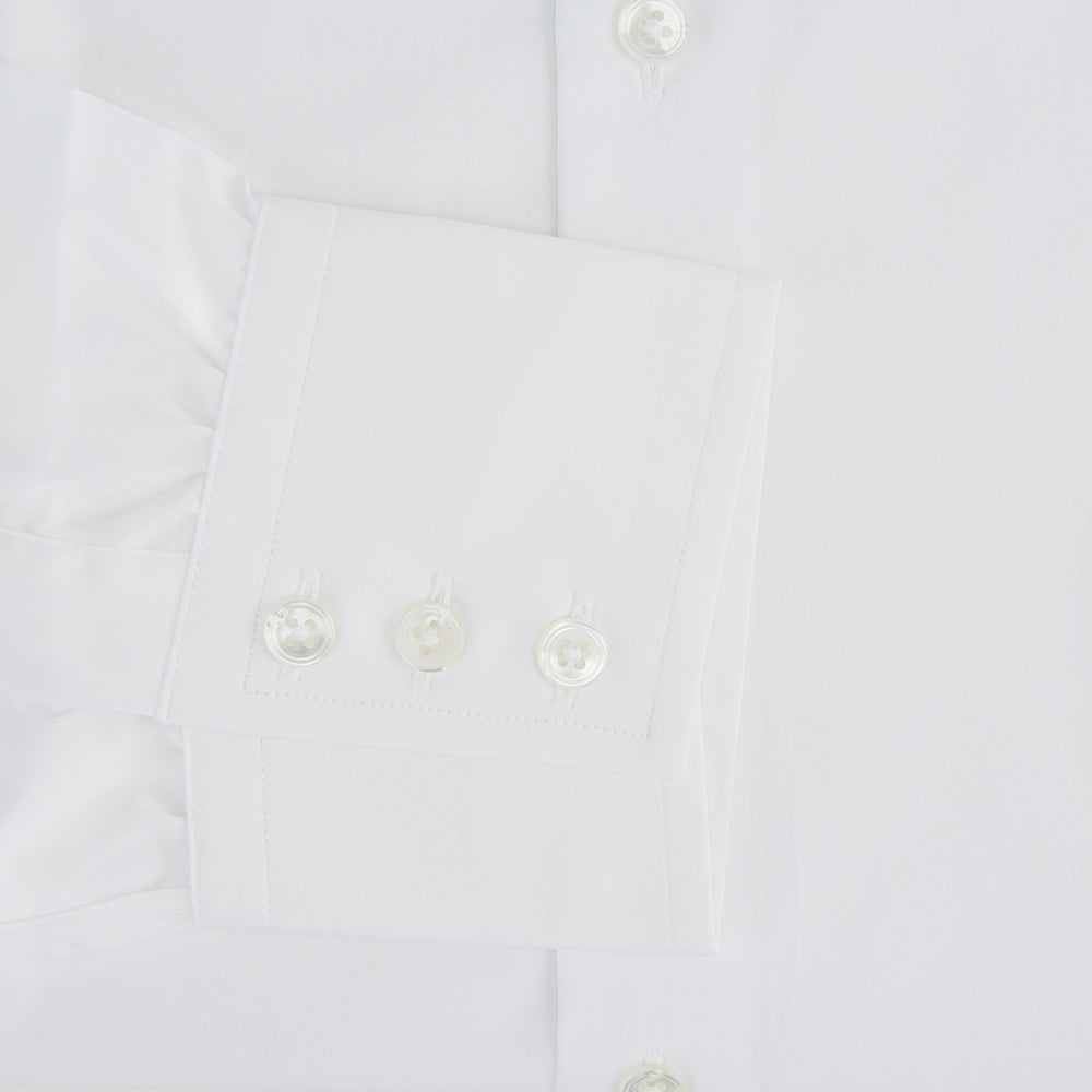 Tailored Fit Plain White Cotton Shirt with Kent Collar and 3-Button Cuffs