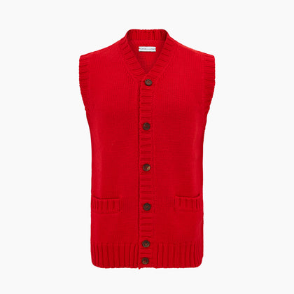 Red Merino V-Neck Sleeveless Cardigan Image 3