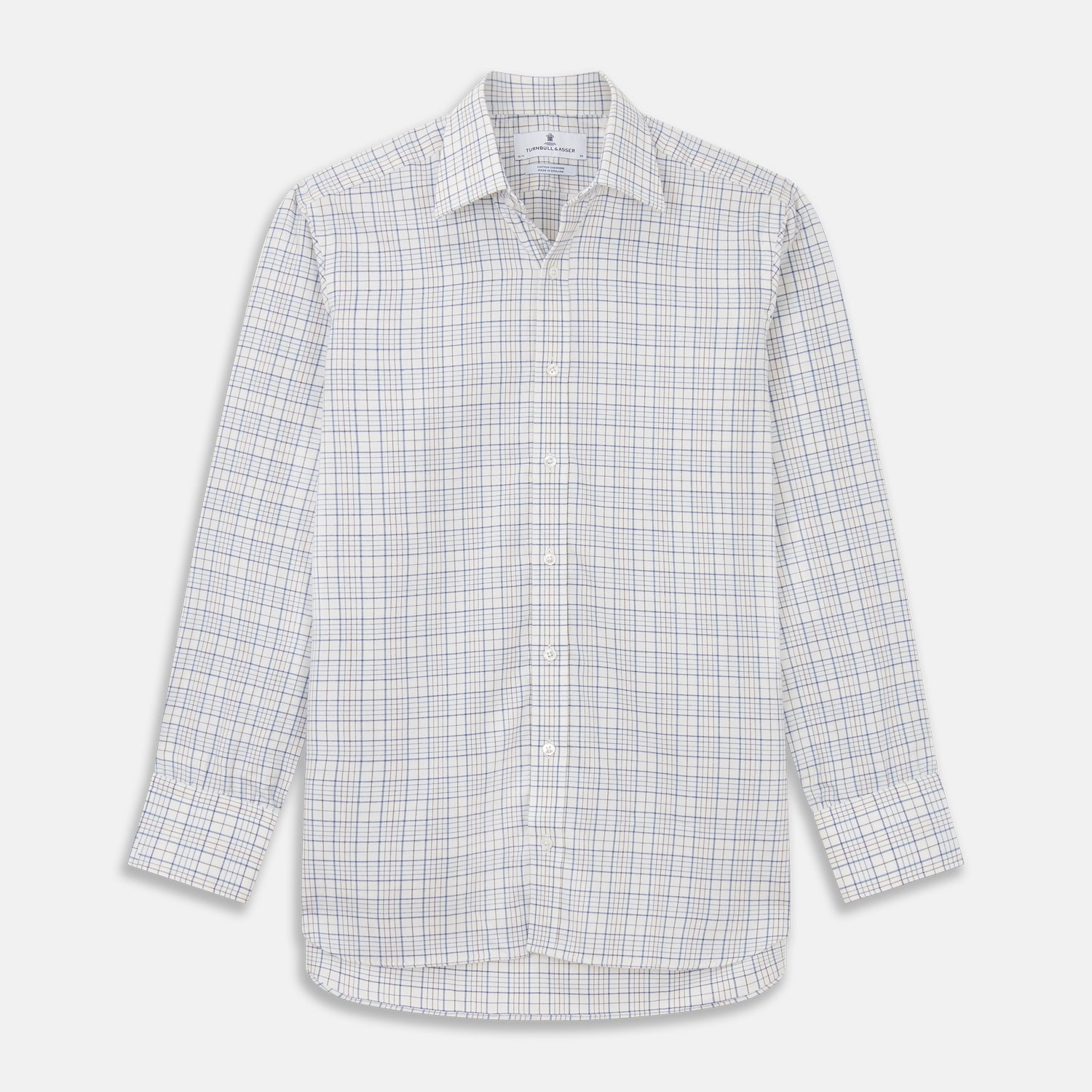 Image 1 of product Blue Multi Check Regular Fit Cotton-Cashmere Shirt with T&A Collar and 3 Button Cuffs