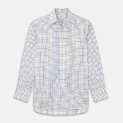 Blue Multi Check Regular Fit Cotton-Cashmere Shirt with T&A Collar and 3 Button Cuffs