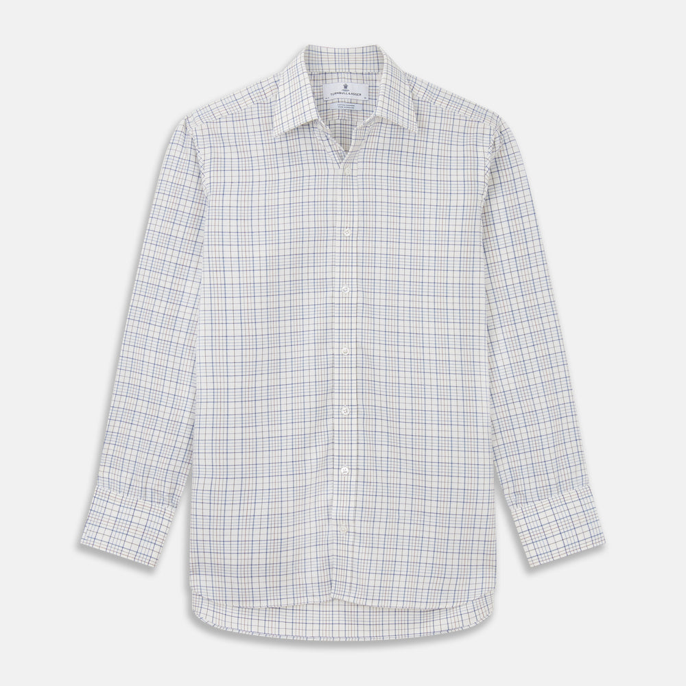 Blue Multi Check Regular Fit Cotton-Cashmere Shirt with T&A Collar and 3 Button Cuffs