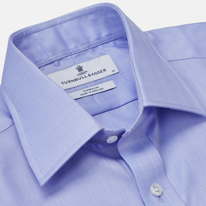 Blue Herringbone Regular Fit Shirt With Kent Collar Image 3