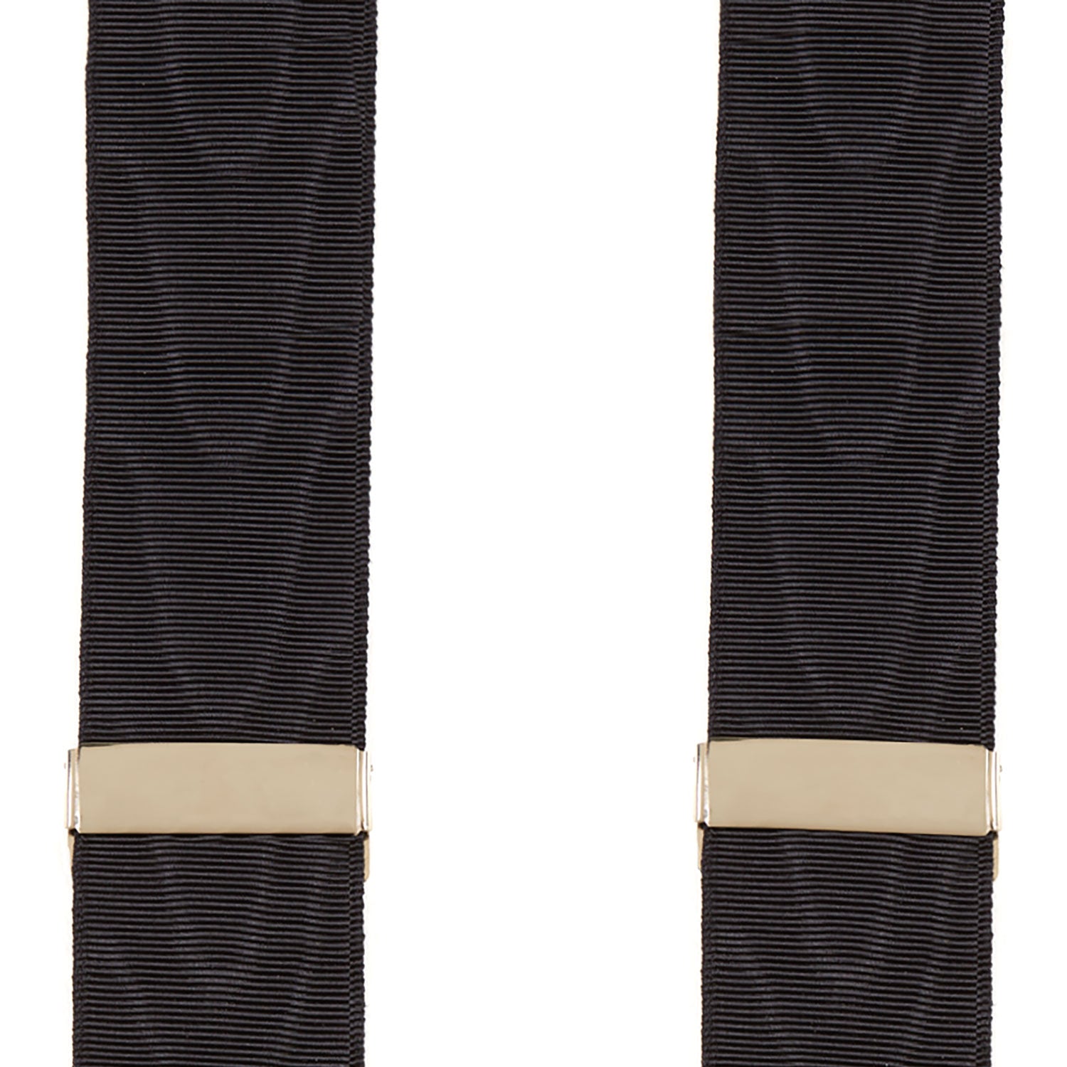 View 2 of product Turnbull & Asser Black Adjustable Formal Braces featuring leather ends and beige metal adjusters, made in England, shown on a white background.