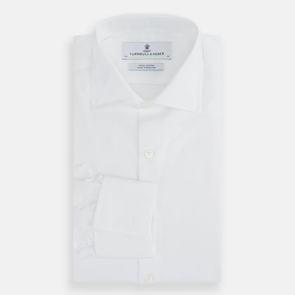 Tailored Fit White Royal Oxford Cotton Shirt with Kent Collar and Double Cuffs Image 3