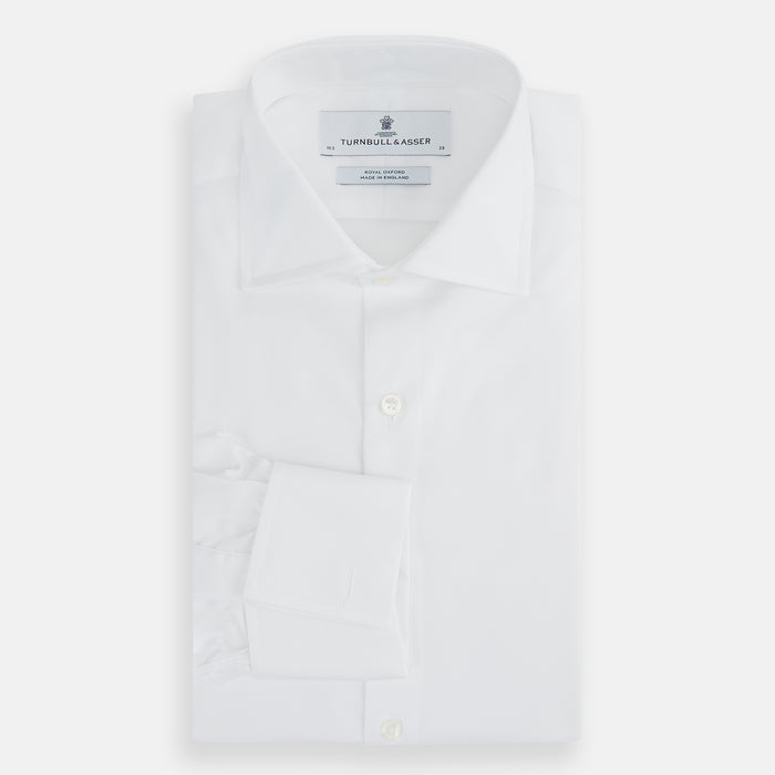 Tailored Fit White Royal Oxford Cotton Shirt with Kent Collar and Double Cuffs Image 3