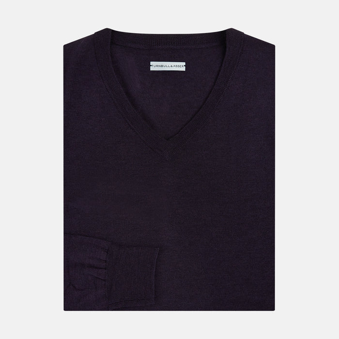 Dark Purple Fine Merino V-Neck Jumper Image 3