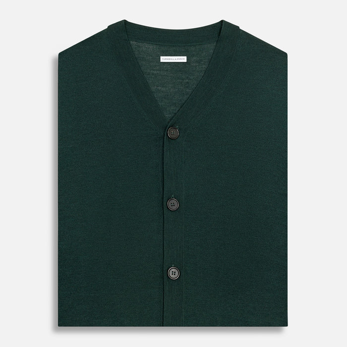 Petrol Green Fine Merino V-Neck Sleeveless Cardigan Image 3