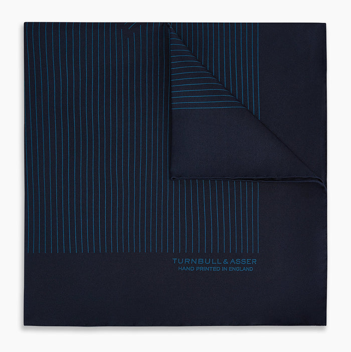 Navy and Blue Stripe Silk Pocket Square Image 4