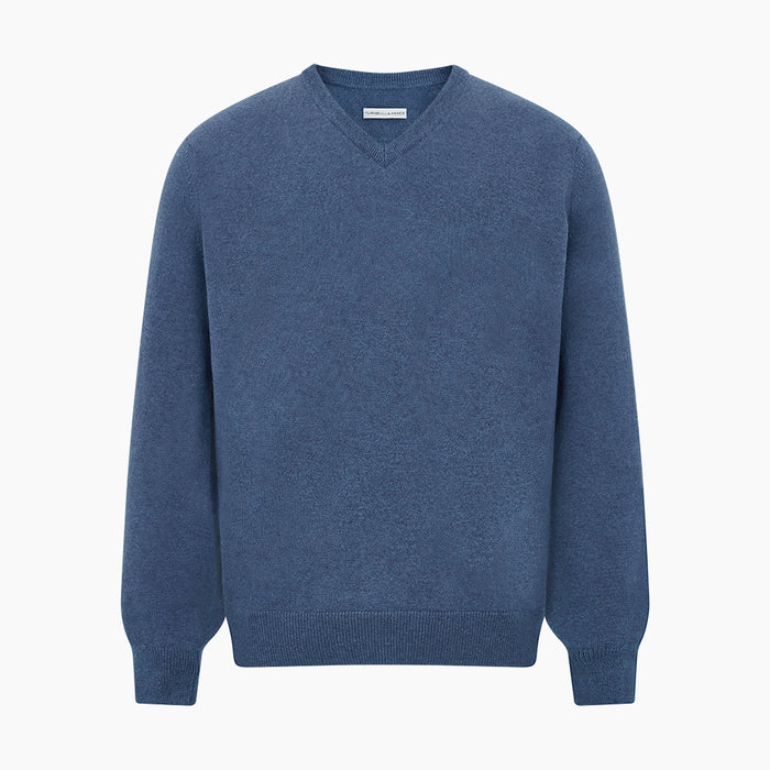 Pacific Blue Cashmere V-Neck Jumper Image 4