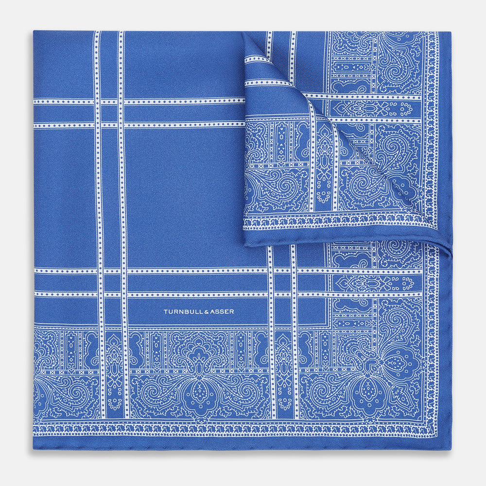 Avio Blue Paisley Bandana Patterned Silk Pocket Square