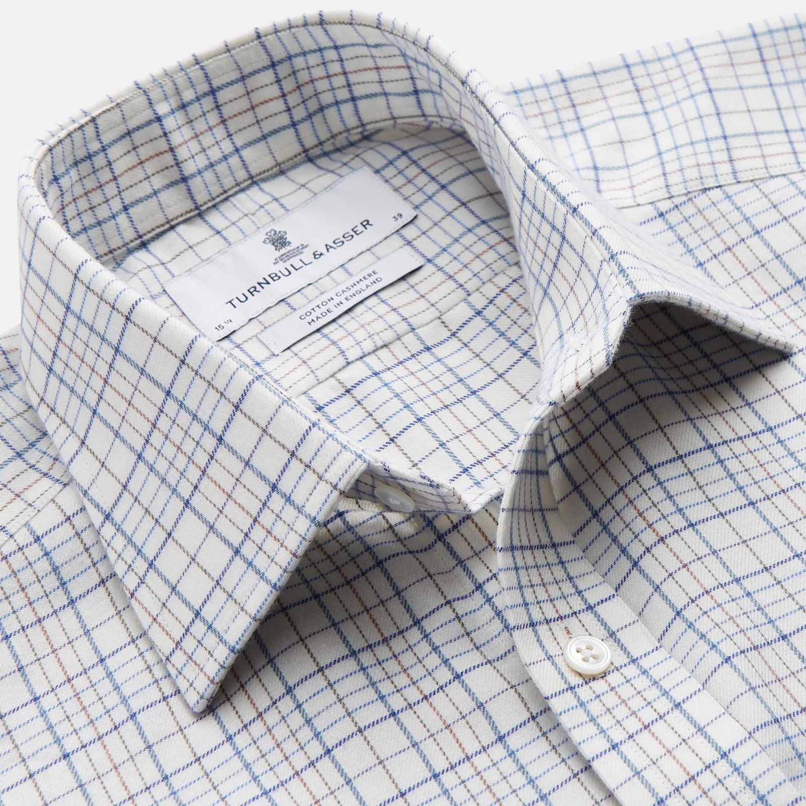 Image 2 of product Blue Multi Check Regular Fit Cotton-Cashmere Shirt with T&A Collar and 3 Button Cuffs