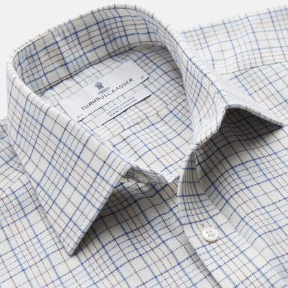 Blue Multi Check Regular Fit Cotton-Cashmere Shirt with T&A Collar and 3 Button Cuffs